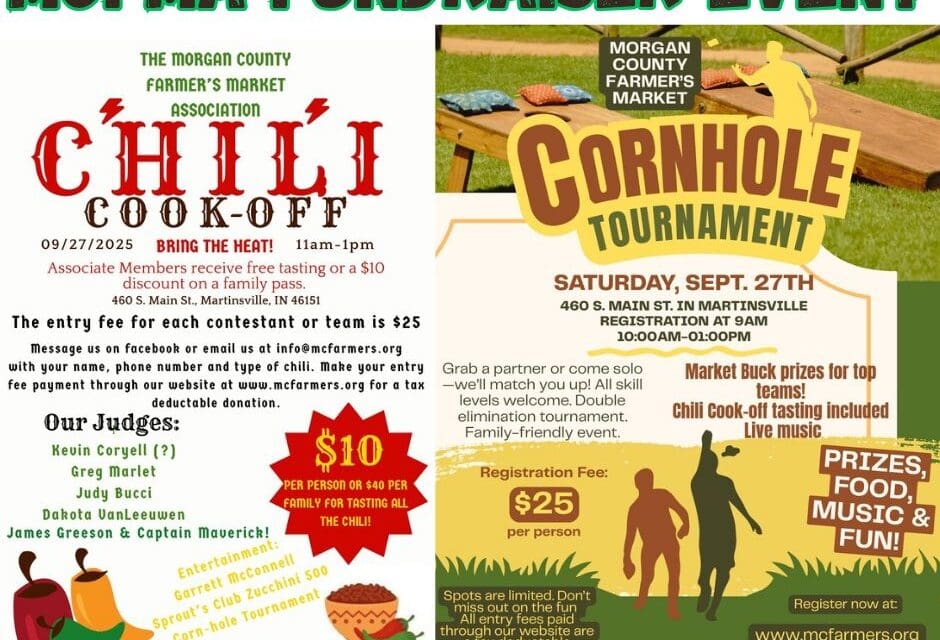 September 27th – Farmers Market to host Chili Cook-Off & Cornhole Tournament